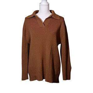 Zara Collard V-Neck Sweater with Split Sleeves Tan Brown Size S Longer length